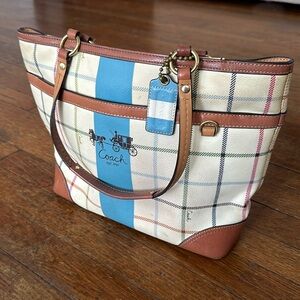 Coach Tattersall Heritage Blue Multicolor Stripe Shoulder Bag